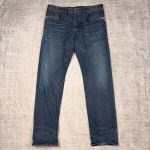 Diesel Jeans Mens 36x30 Blue Denim Straight Stretch Button Fly Made In Italy